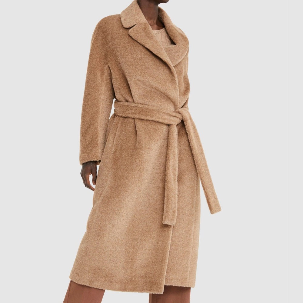 Max Mara Alpaca Wool Belted Wrap Maxi Winter Warm Robe Coat Camel IT 40 / US 6